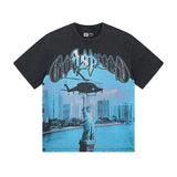 Cross-border gs american high street washed retro skull racing machine girl printing short-sleeved fashion