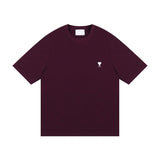 Ami clams embroidered heart color block crew neck short sleeve loose fit cotton t-shirt summer top