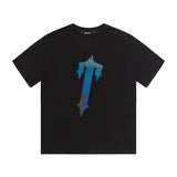 trap gradient letter tiger head short sleeve european and american high street trap star printing t-shirt loose s