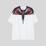 mb short-sleeved python lion head colorful feather wings t-shirt european and american loose couple