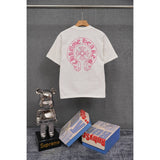 authentic edition chest pocket cross gradient horseshoe flower print short sleeve couple t-shirt