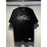 [gram] am flow paint graffiti letter starry sky classic logo print short sleeve couple t-shirt