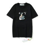 Wholesale off short sleeve ow dissolved arrow gradient starry sky splash ink t-shirt yellow tape warning line love