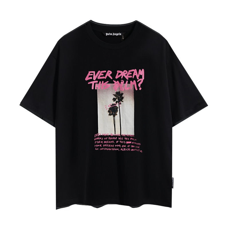Summer trendy short-sleeve tee with back logo print - couple's fashion