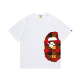 Wholesale japanese style side plaid camo ape head short sleeve color block trendy t-shirt for summer