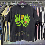 Wholesale american retrosatoshi hot diamond letters ripped washed distressedloose short sleeve t-shirt