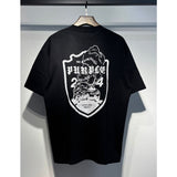 Wholesale american streetwear purple flow paint letter graffiti logo high-quality short-sleeve t-shirt for men and couples