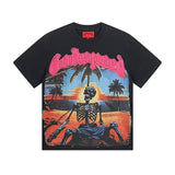Cross-border wholesale high version gods short-sleeved heavy weight washed fog high street skull pure cotton printed round