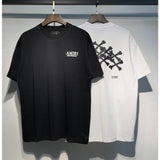 [gram] am flow paint graffiti letter starry sky classic logo print short sleeve couple t-shirt