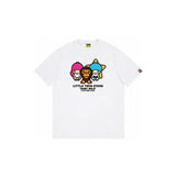Top-tier! sanrio ou family summer bape seamless crewneck g pure cotton short-sleeve t-shirt for men