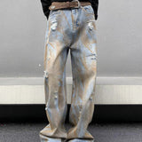 Unisex Jeans Vintage Scrub Old Tie-Dyed Micro Flared Pants