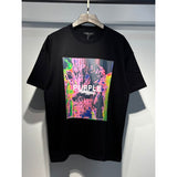 Wholesale american streetwear purple flow paint letter graffiti logo high-quality short-sleeve t-shirt for men and couples