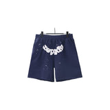 Spder hip-hop singer hotfix rhinestone foil letter print short sleeve t-shirt & rhinestone embellished shorts set (couple's style)