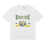 Rhude T Shirts Morocco Seaview Sailing Print Cotton Casual Short Sleeves Men and Women