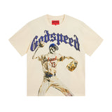 European and american high street gd rock heavy industry washed distressed skull letter speed short sleeve