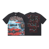 European and american high street gd rock heavy industry washed distressed skull letter speed short sleeve