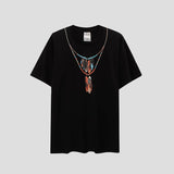 Cross-border wholesale european and american mb short-sleeved gradient colorful wings t-shirt couple black and white feather half