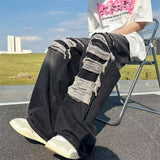 Unisex Jeans Vintage Ripped Jeans Summer Washed Old Loose Wide Leg Straight Pants