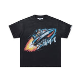 Ss street duaa retro washed and distressed hot-drilled ripped short-sleeved t-shirt
