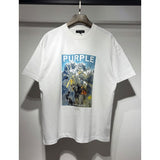 Wholesale american streetwear purple flow paint letter graffiti logo high-quality short-sleeve t-shirt for men and couples