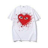 Kawakubo plaloveembroider short-sleeved pure cotton red heart eyes couple t-shirty long sleeves shirt taobao ling