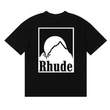 Rhude T Shirts Moon Badge Printing Cotton Casual Short Sleeve Men and Women