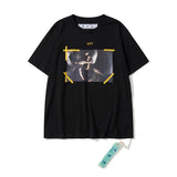 Wholesale off short sleeve ow dissolved arrow gradient starry sky splash ink t-shirt yellow tape warning line love