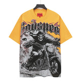 Cross-border wholesale high version gods short-sleeved heavy weight washed fog high street skull pure cotton printed round