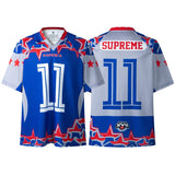 Cross-border american blockcore style patch embroidery t-shirt v-neck sports football uniform mesh quick-drying