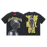 European and american high street gd rock heavy industry washed distressed skull letter speed short sleeve