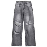 Unisex Jeans Hiphop Loose Straight Ripped Casual Versatile Jeans