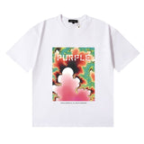 Wholesale high street purple br@nd american style short sleeve loose retro casual t-shirt couple trendy tee
