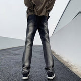 Unisex Jeans Street Vintage Washed Loose Elastic Waist Jeans