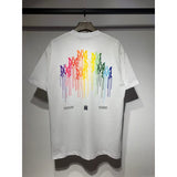 [gram] am peace dove flowing paint graffiti letter starry sky classic logo printing short sleeve couple t-shirt