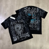 First row american trend high quality washed retro hot diamond casual short-sleeved t-shirt
