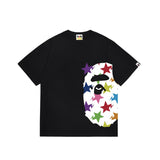 Wholesale japanese style side plaid camo ape head short sleeve color block trendy t-shirt for summer