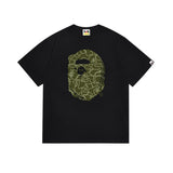 Early spring/summer camo ape head collaboration - little monkey logo print short sleeve couple's trendy tee
