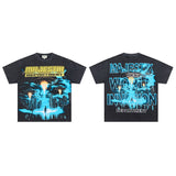 Majestik american street style retroprinting distressed loose hot diamond high street style tops short-sleeved t-shirt