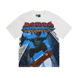 Cross-border gs american high street washed retro skull racing machine girl printing short-sleeved fashion