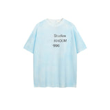 Ac letter print high street washed distressed vintage oversized short sleeve couple t-shirt
