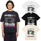 Rhude T Shirts Petrol Patch Racing Motor Cotton Casual Short Sleeve Men and Women