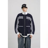 Unisex Baseball Jersey Striped Jacket Autumn Vintage Cardigan Jacket Stand-Up Sweater