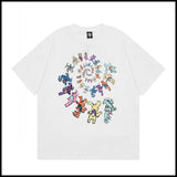 Hs american high street retro washed portrait short-sleeved t-shirt long sleeves sweatshirt hoodie