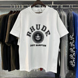 Rhude T Shirts Solid Color Pattern Printed Cotton Casual Short Sleeve Men and Women