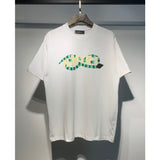 [gram] am peace dove flowing paint graffiti letter starry sky classic logo printing short sleeve couple t-shirt