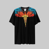 Cross-border wholesale european and american mb short-sleeved gradient colorful wings t-shirt couple black and white feather half