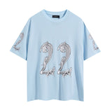 amri washed distressed tiger head number & letter logo short sleeve t-shirt
