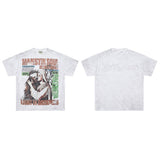 Majestik american street style retroprinting distressed loose hot diamond high street style tops short-sleeved t-shirt