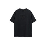 Ac letter print high street washed distressed vintage oversized short sleeve couple t-shirt