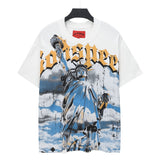 Cross-border foreign trade high version gods short-sleeved heavy weight washed fog high street skull pure cotton printed round